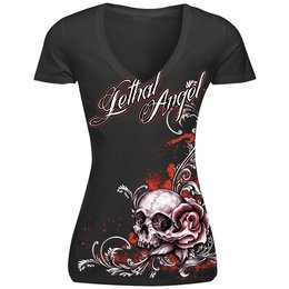 Lethal Threat Womens Lethal Angel Floral Rose Skull T-Shirt 2014 Black