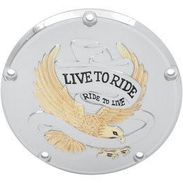 Chrome, Gold Eagle Drag Specialties Derby Cover Live To Ride Chrome With Gold Eagle Big Twin 99-12