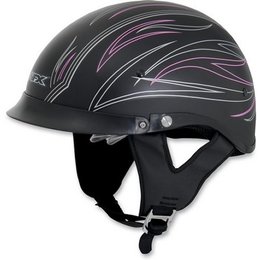 Flat Black, Pink Afx Womens Fx-200 Pinstripe Half Helmet With Dual Shields Flat Black Pink