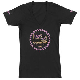 FMF Womens Flat Track Short Sleeve V-Neck Cotton T-Shirt Black