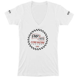 FMF Womens Flat Track Short Sleeve V-Neck Cotton T-Shirt White