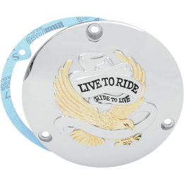Chrome, Gold Eagle Drag Specialties Derby Cover Live To Ride Chrome With Gold Eagle Big Twin 84-98