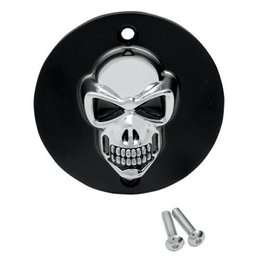 Drag Specialties Points Cover 3-D Black With Chrome Skull For Harley Big Twin XL