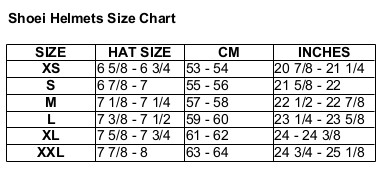 Shoei Size Chart